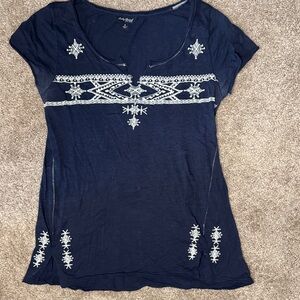 Lucky Brand Navy Tee with White Embroidered Accents